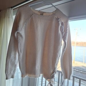 Cozy Lovestitch Cream Knit Sweater Tie Side